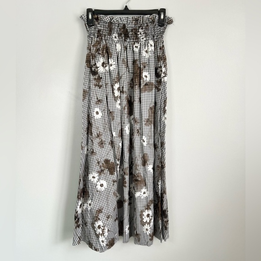Pearl By Lela Rose Size M • Floral Check Midi Boho Skirt.